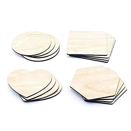 Haoser Wooden Coasters Shaped Blank Cutouts for Painting; Decoupage; Resin Art Work & Decoration - Set of 4 - Haoser