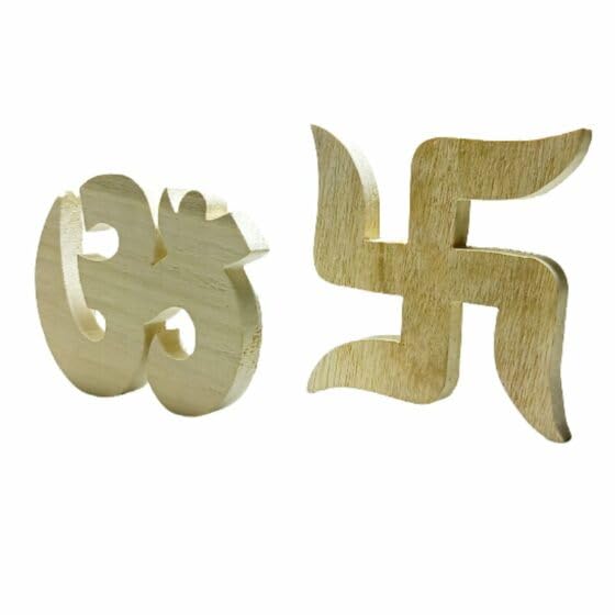 Pack of 4 Wooden MDF Swastik Om Cutouts for Diwali Decoration | 5 Inch Pine MDF Craft Shapes |Pre-Marked Festive Symbols for Mandir, Wall & DIY Art | Om & Swastik Wooden Cutouts