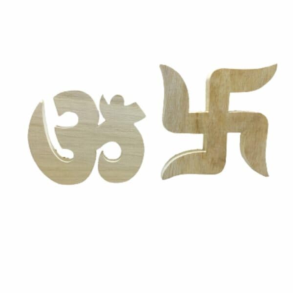Pack of 4 Wooden MDF Swastik Om Cutouts for Diwali Decoration | 5 Inch Pine MDF Craft Shapes |Pre-Marked Festive Symbols for Mandir, Wall & DIY Art | Om & Swastik Wooden Cutouts
