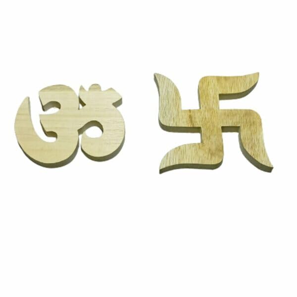 Pack of 4 Wooden MDF Swastik Om Cutouts for Diwali Decoration | 5 Inch Pine MDF Craft Shapes |Pre-Marked Festive Symbols for Mandir, Wall & DIY Art | Om & Swastik Wooden Cutouts