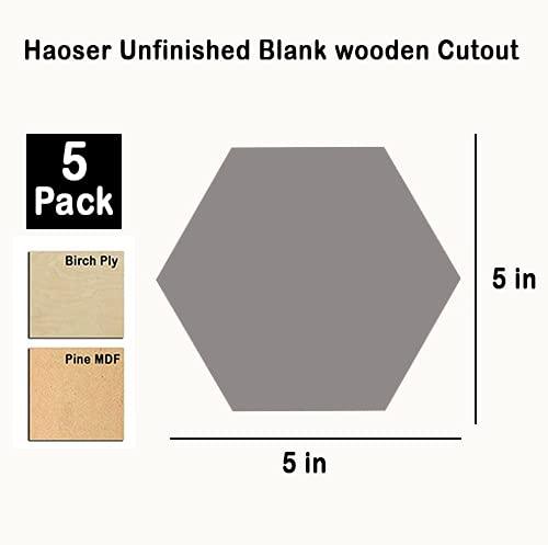 Haoser Unfinished Birch Plywood Blank Hexagon Shape, 4mm Thick Wooden Cutout for DIY Craft Projects - Haoser