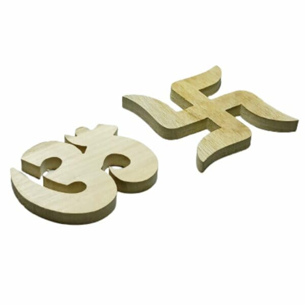 Pack of 4 Wooden MDF Swastik Om Cutouts for Diwali Decoration | 5 Inch Pine MDF Craft Shapes |Pre-Marked Festive Symbols for Mandir, Wall & DIY Art | Om & Swastik Wooden Cutouts
