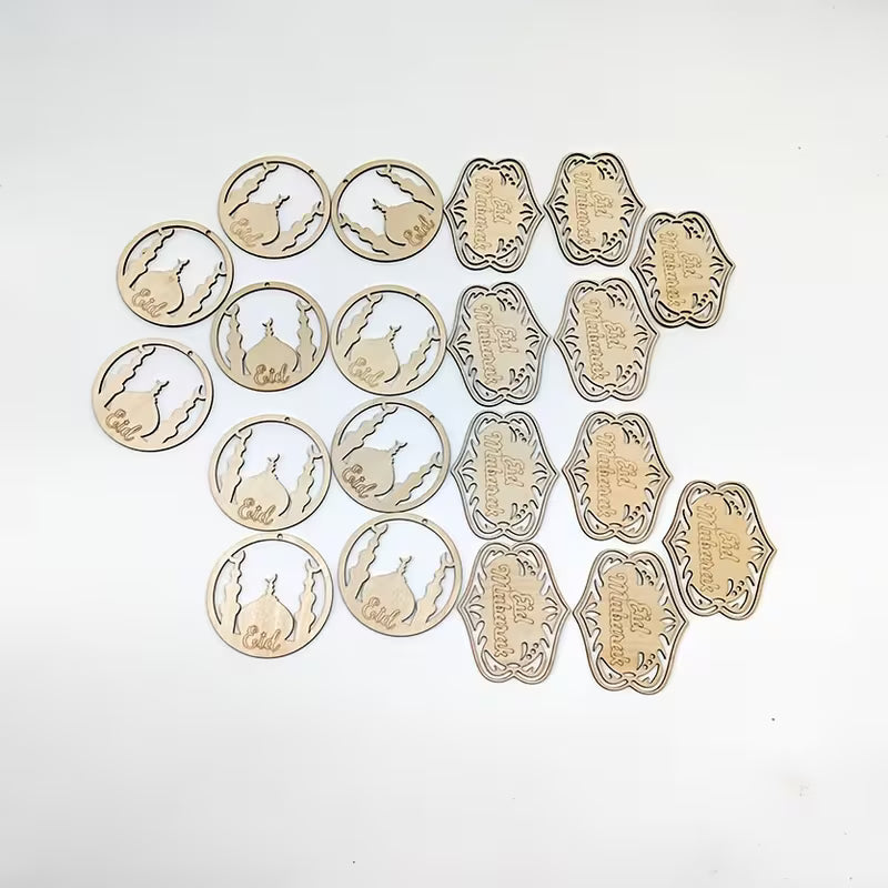 Pack of 10 Wooden Ramadan Mubarak Decorations | Pine MDF Crescent & Floral Pattern Cutouts | Traditional Eid Festival Home Decor & Religious Art Crafts | 5 Pcs Each Design | 3.11 Inch