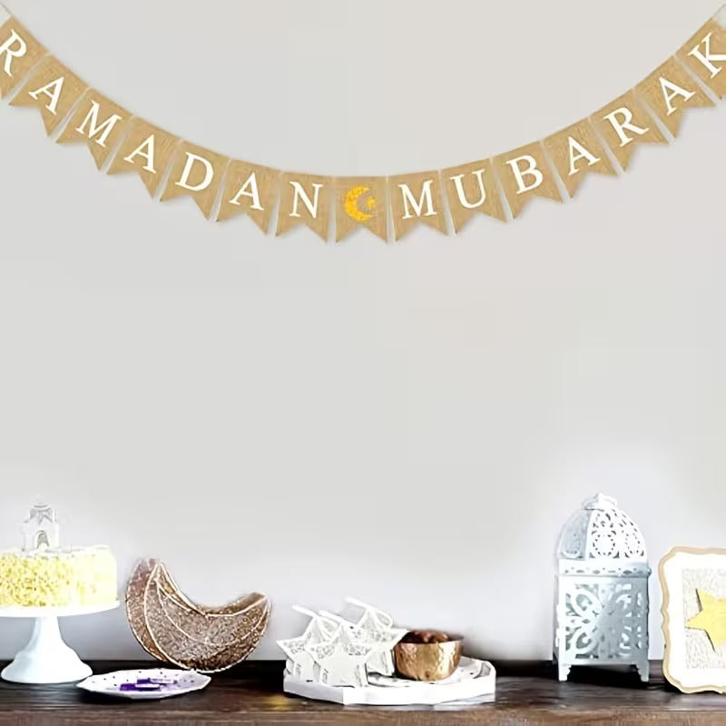 Ramadan Mubarak Banner Pacf of 15 PCS | Moon & Stars Hanging Pull Flags | Islamic Party Home Decoration | Fireplace & Wall Decor | 5.11 x 6.69 Inch