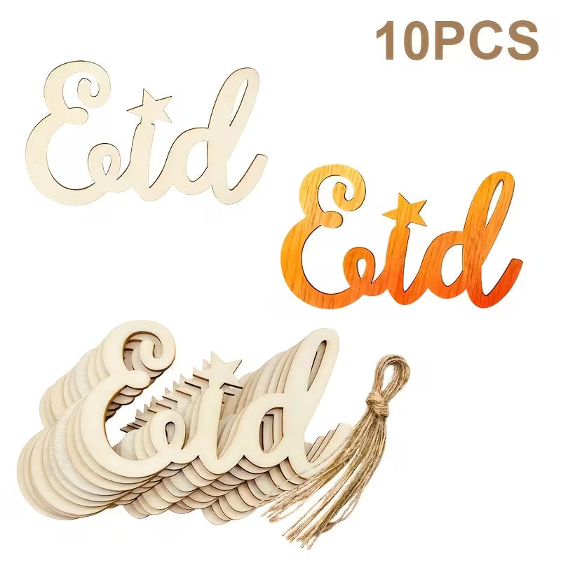 10 Pcs DIY Unpainted Wooden Pendants for Ramadan Mubarak | Pine MDF Islamic Hanging Ornaments for Home Décor, Muslim Party Supplies & Eid Al-Fitr Gifts | 5 Inch
