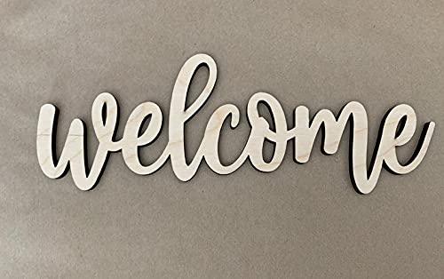 Haoser 10" in Welcome Wood Cutout Sign Farmhouse Front Door Sign with Hole, Wall Hanging Pendant Ornament for Home Restaurant Bar Coffee Halloween (H-BP3-CRCLWLCM_Beige_10 in) - Haoser