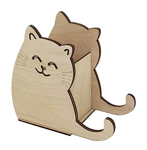 Haoser Wood Cat design Pen Holder 17 cm Pine MDF Wood, Mobile Holder, Pen Holder, Home and Venue D?cor - Haoser
