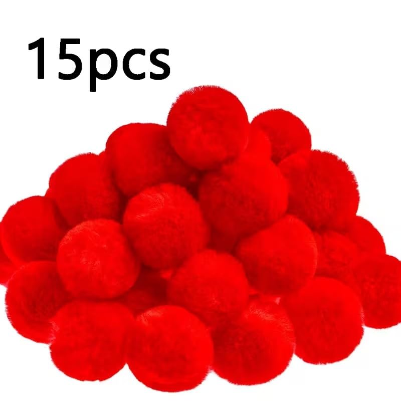 15 Pcs Red Pom Pom Balls (1.97 Inch) – Soft Plush Fabric Balls for Christmas Crafts