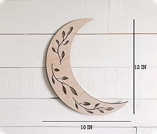 Haoser Pine MDF Wood floral Moon Wall Decor, Crystal Display helves for Home, Bedroom, Nursery, Dorm, Cabin, Laser cut Moon - Haoser