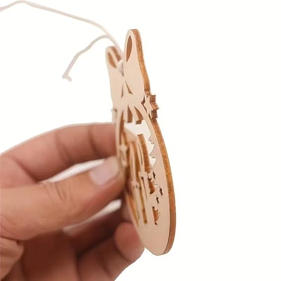 10 Pcs Unfinished Christmas Candle Ornaments for DIY Craft Painting, Hollow Bow Knot Hanging Decorations for Christmas Tree, Wooden Cutouts for Decorations - 8x6 cm