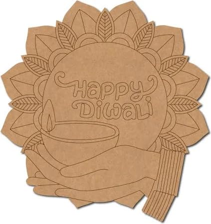Diya Happy Diwali Pre-Marked MDF Base for Painting DIY Wooden Cutout for Festival Craft, Rangoli, Décor | Single & Multiple Sizes | Diwali Decoration MDF Baseboard (6 Inch)