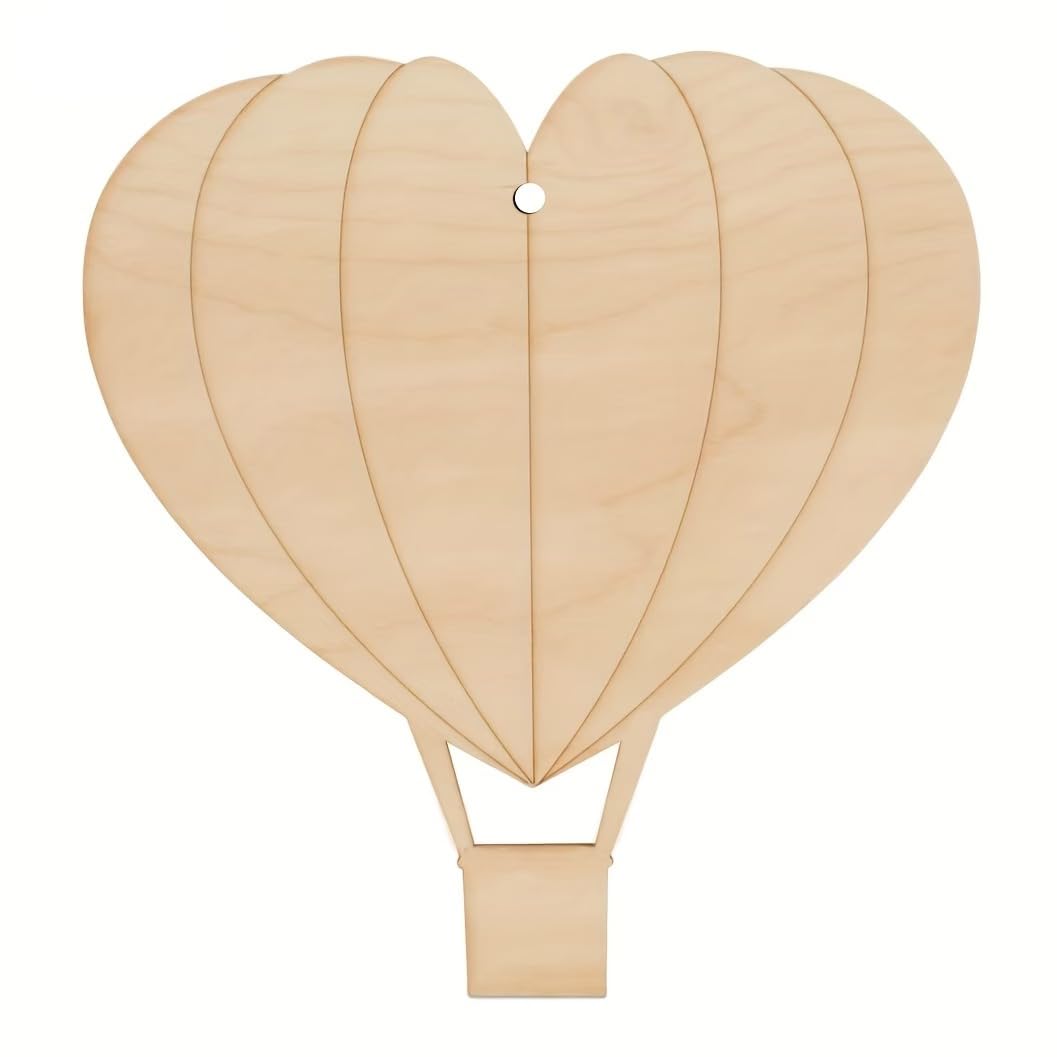 10 Pcs Wooden Heart Hot Air Balloon Hanging Cutouts | Pine MDF Craft Shapes