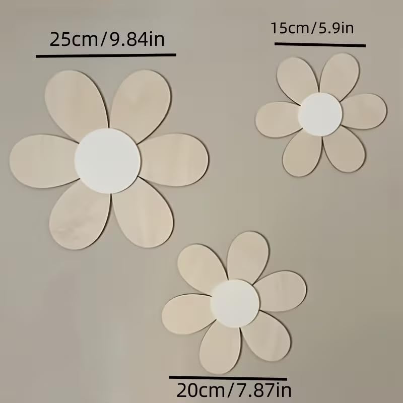 3 Pcs Wooden Daisy Wall Decor Set (9.84 x 7.87 x 5.9 Inch) | 2D Flat Boho Flower Wall Art | Minimalist Wooden Flower