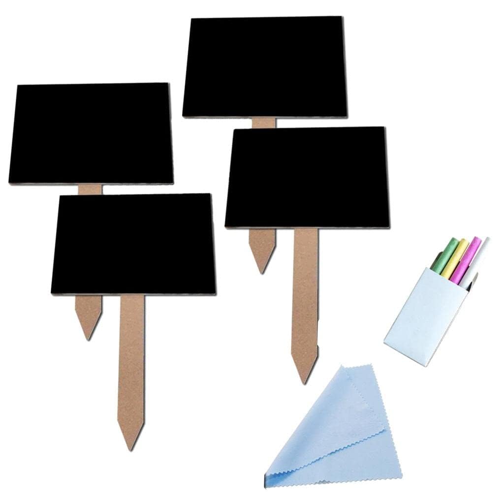 4 Pcs Small MDF Blackboard Chalkboards with Sticks 34CM Total Height Mini Message Boards