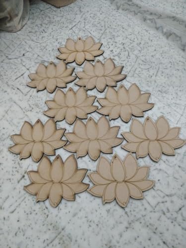 Haoser 10 Pcs Lotus MDF Cutout for Art and Craft