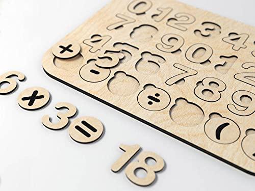 Haoser Wooden Mathematic Puzzle, Rectangle Shape Number Counting Game for Kids - Preschool Education Math Stacking Block Learning Wooden Puzzle (LxW-10x12 Inch) - Haoser
