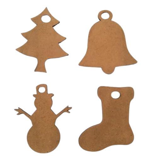 Haoser Christmas DIY MDF Cutouts Decorations/Tree Ornaments/Snowman/Bells/Socks for Christmas - Plain MDF Blanks Cutouts for Painting Wooden Sheet Craft, Decoration - Set of 16 (2 inch) - Haoser