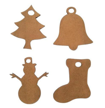 Haoser Christmas DIY MDF Cutouts Decorations/Tree Ornaments/Snowman/Bells/Socks for Christmas - Plain MDF Blanks Cutouts for Painting Wooden Sheet Craft, Decoration - Set of 16 (2 inch) - Haoser