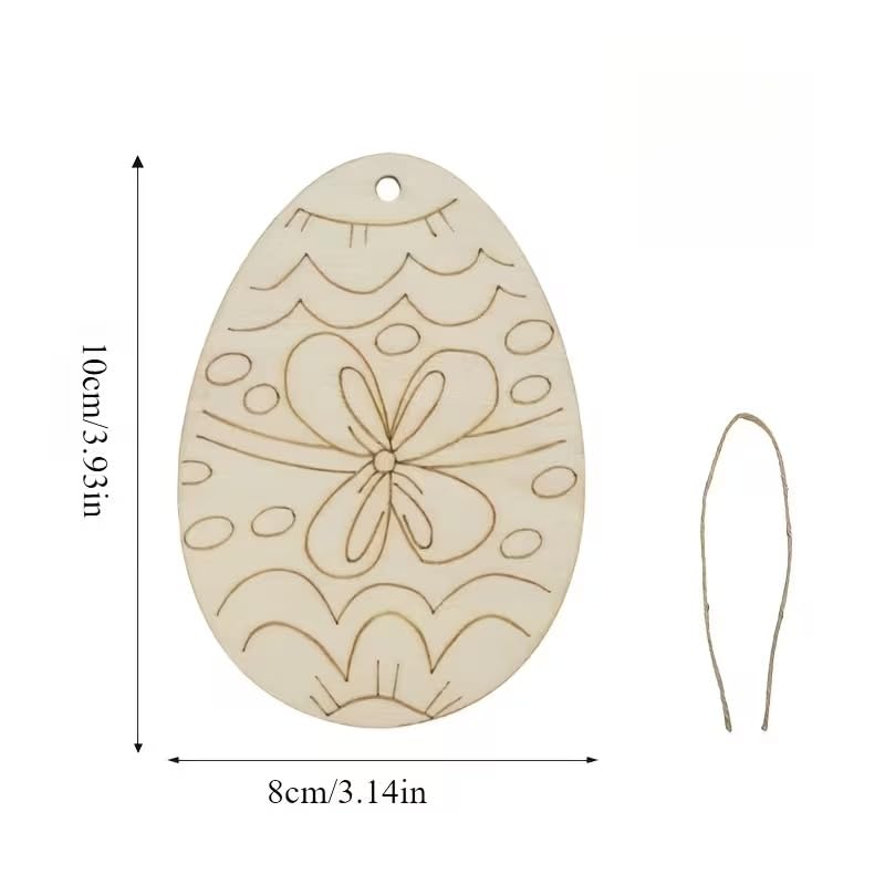 12 Pcs Wooden Easter Hanging Ornaments Set – Unfinished DIY Easter Egg & Bunny Cutouts with Hanging Rope