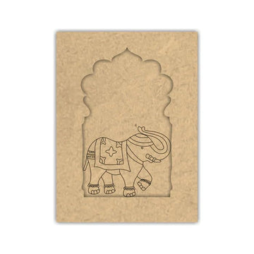 Pair of 1 Pre-Marked Wooden MDF Jharokha – Elephant Right Design | 10x6 Inch Wall Decor Panel for Craft, Lippan Art & Painting