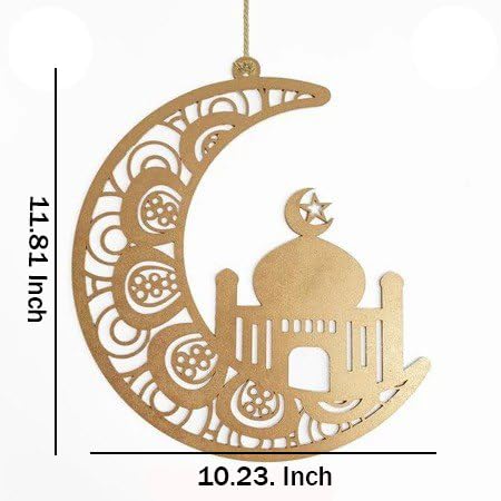 Wooden Ramadan Moon Mosque Hanging Decoration MDF Cutout | Islamic Crescent Mosque Wall Hanging for Eid