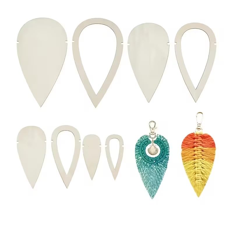 8 Pcs Pine MDF Wooden Tassel Cutting Templates – Teardrop & Feather Shape