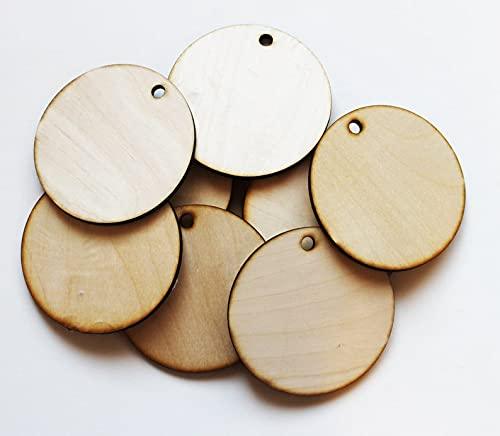 Haoser Set of 10 Pieces Unfinished 3-Inch Wooden Circle Tags - DIY Craft Supplies for Art Projects, Wood Slices for Crafts, Blank Name Tags, Labels, Key Chains and More - Haoser