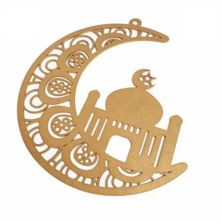 Wooden Ramadan Moon Mosque Hanging Decoration MDF Cutout | Islamic Crescent Mosque Wall Hanging for Eid