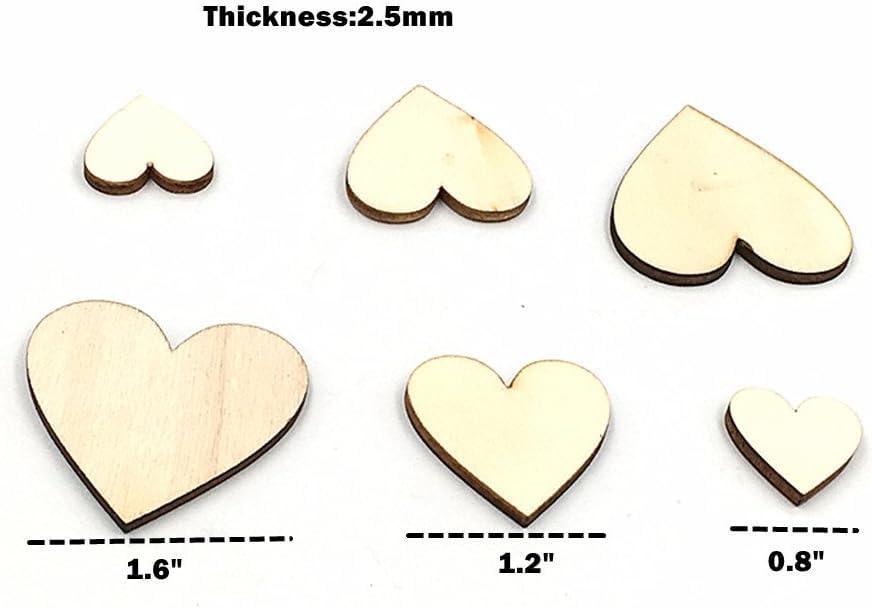 Haoser 100Pcs 1" Wooden Hearts for Crafts, Small Wood Hearts Cutout Slices, DIY Unfinished Wooden Ornaments Embellishments, Heart Sign Tag for Wedding Guest Book Decoration-(20mm,30mm,40mm). - Haoser