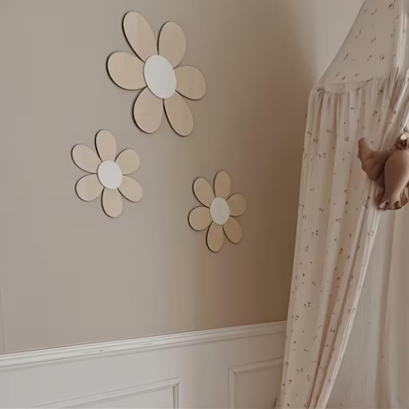 3 Pcs Wooden Daisy Wall Decor Set (9.84 x 7.87 x 5.9 Inch) | 2D Flat Boho Flower Wall Art | Minimalist Wooden Flower