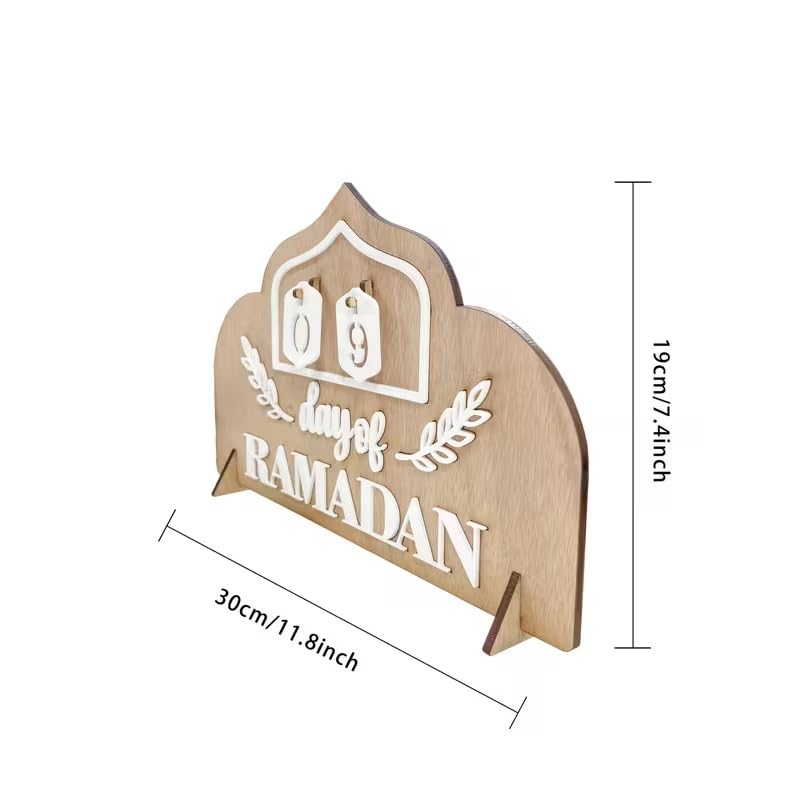 Ramadan Countdown Calendar Wooden Decor | Ramadan Mubarak Islamic Tabletop Sign | Eid Al-Fitr Decorative Plaque