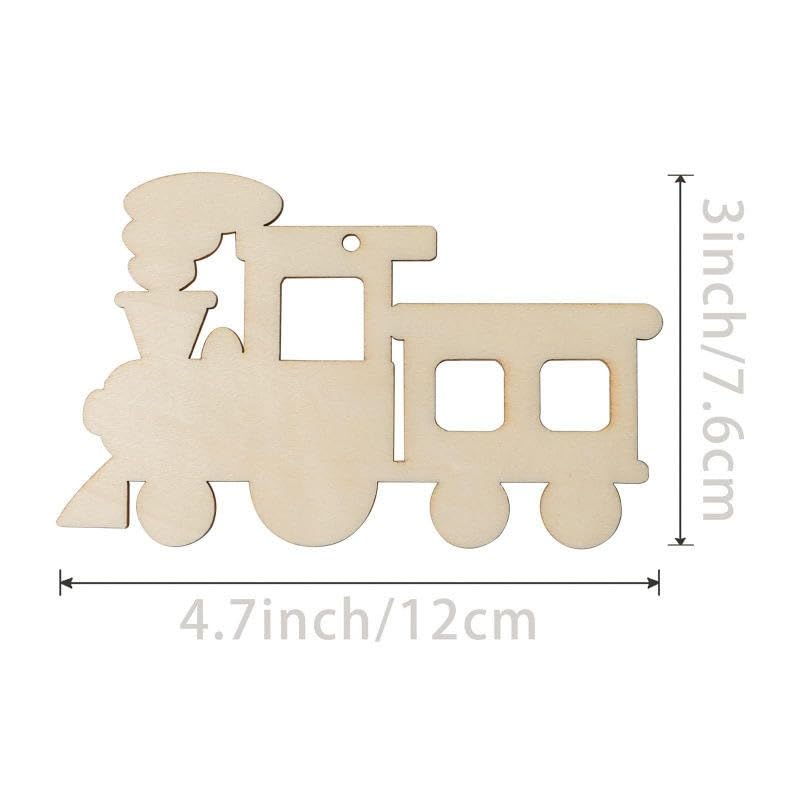 12 pcs Unfinished Wooden Train Cutouts with Jute Rope