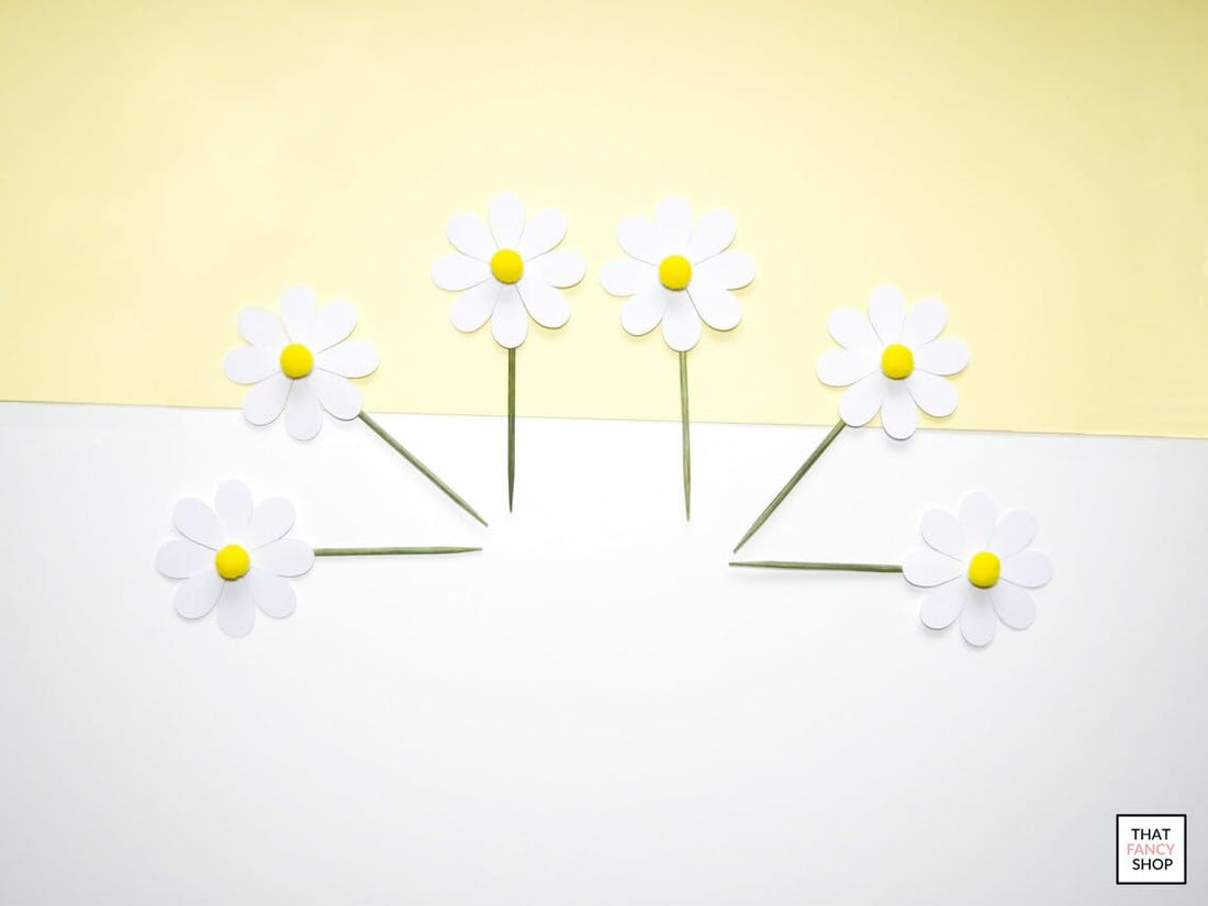 Pack of 6 Daisy Cupcake Toppers | 2 Inch Flower Cake Decoration | Pine MDF Mini Topper | Floral Daisy Theme | Baby Shower, Boho Party, Cupcake Decor