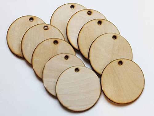 Haoser Set of 10 Pieces Unfinished 3-Inch Wooden Circle Tags - DIY Craft Supplies for Art Projects, Wood Slices for Crafts, Blank Name Tags, Labels, Key Chains and More - Haoser