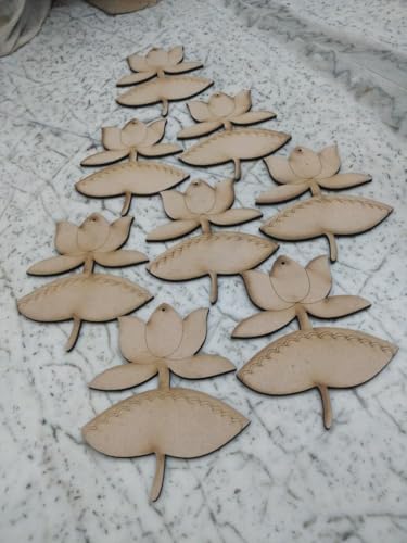 Haoser 10 Pcs Lotus MDF Cutout for Art and Craft