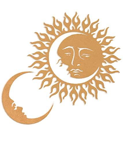 Haoser 10 inch Sun and Moon Face Wall Decor Sacred Geometry Wall Art, Pine MDF Wooden Wall Art Yoga Wall Art D?cor - Haoser