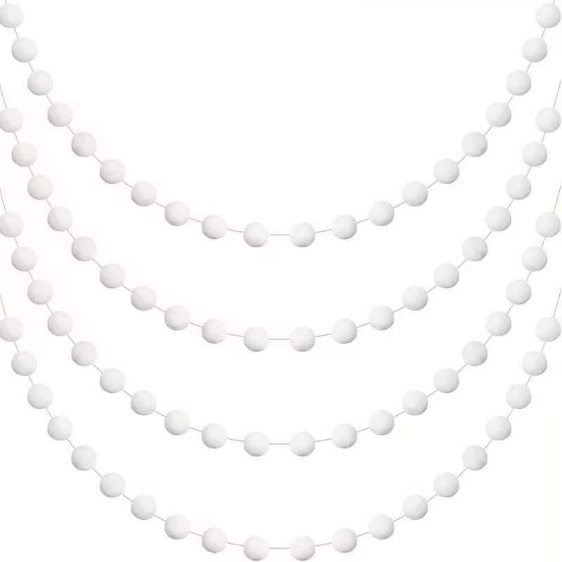 White Pom Pom Garland Adjustable Hanging Wreath – 6.6 ft / 2m