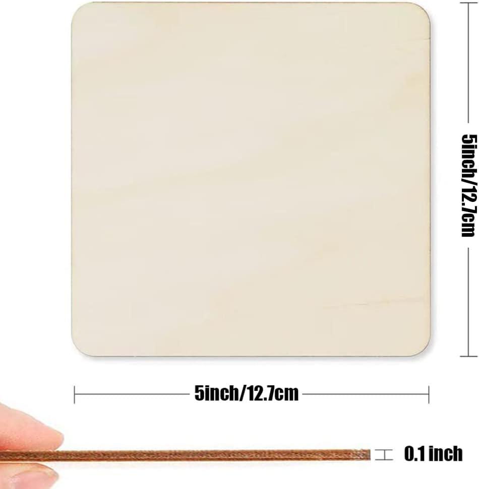 Haoser 50 Pcs Unfinished Wood Pieces, Natural Blank 5 X 5 Inch Wood Squares, Wooden Square Cutouts,MDF Cutouts for Art Crafts Painting, Coasters Engraving, Scrabble, Home Decorations - Haoser