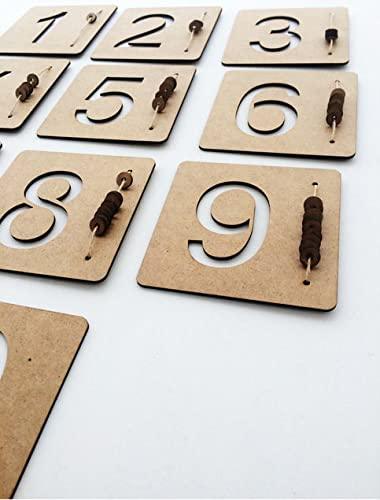 Haoser Wooden Mathematic Puzzle, Square Shape Number Counting Game for Kids - Preschool Education Math Stacking Block Learning Wooden Puzzle (5 Inch) - Haoser