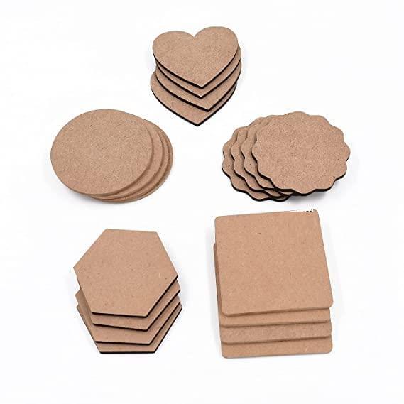 Haoser DIY Coasters - MDF Plain Wooden Coasters in Mixed Shapes - 4 in Cutouts for Painting, Set of 20 Blank Wooden MDF Coaster for Craft Painting (4 Pcs in Each Shape)- Set of 20 - Haoser