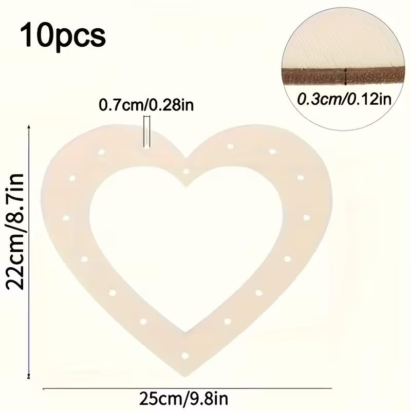 10 Pcs Pine MDF Heart-Shaped Wreath Frames with Hanging Hole