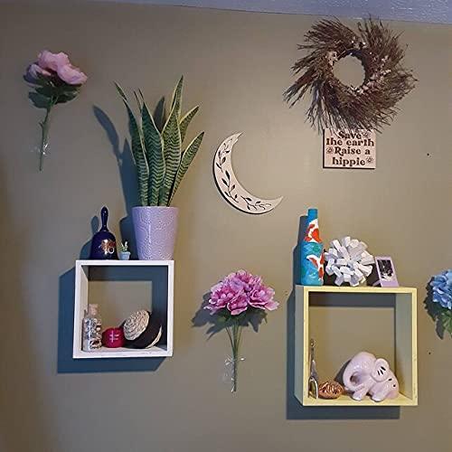 Haoser Pine MDF Wood floral Moon Wall Decor, Crystal Display helves for Home, Bedroom, Nursery, Dorm, Cabin, Laser cut Moon - Haoser
