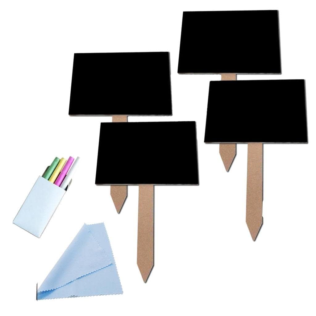 4 Pcs Small MDF Blackboard Chalkboards with Sticks 34CM Total Height Mini Message Boards