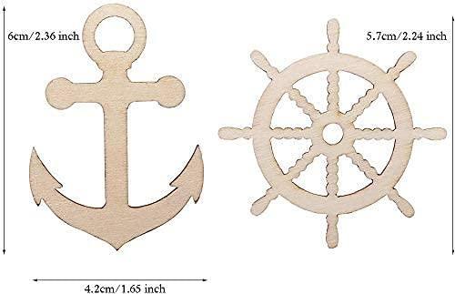 Haoser Wooden Anchor and Rudder Cutout Shape for Crafts Decoration, 30 Pcs Small Wood Anchor Rudder Cutouts - Haoser
