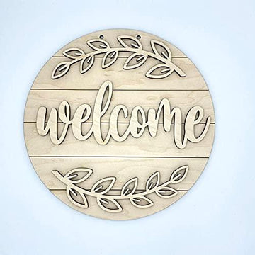 Haoser 10" in Welcome Wood Cutout Sign Farmhouse Front Door Sign with Hole, Wall Hanging Pendant Ornament for Home Restaurant Bar Coffee Halloween (H-BP3-CRCLWLCM_Beige_10 in) - Haoser