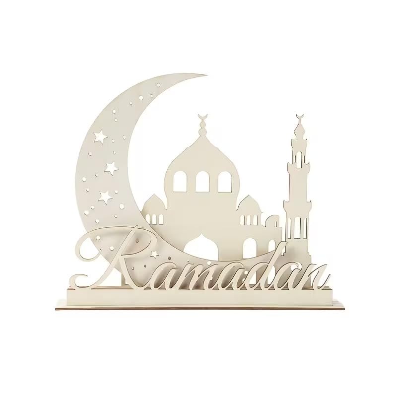 Ramadan Wooden Decorative Sign – Moon Castle 3D MDF Tabletop Ornament