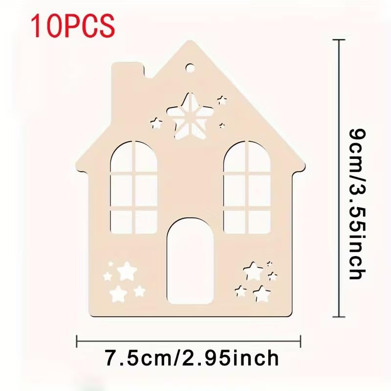 10 Pcs Pine MDF Wooden Craft Pieces for DIY Painting, Gift Wrapping & Festive Decorations