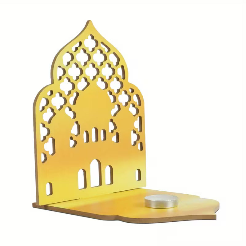Wooden Candle Holder Eid Table Decor | Pine MDF Islamic Ramadan Candle Stand for Home Decor| Eid Ramadan Gift & Party Decoration | 7.9 x 6.5 Inch
