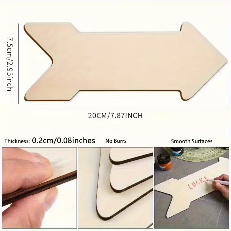 Pack of 6 Wooden Arrow Blank Boards, Unfinished MDF Craft Shapes, Party & Office Decorations - 7.87x2.94 Inch