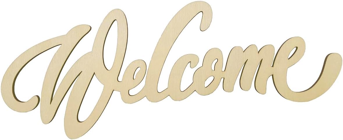 Wooden Welcome Sign Cutouts Pack of 5 Unfinished MDF Letters for DIY Painting & Rustic Home Decor 11.81 x 4.53